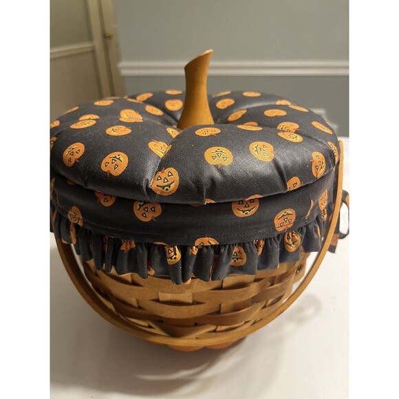 Longaberger Pumpkin Fall Stem Lid Basket Jack O' Lantern Liner Protector Combo - Picture 1 of 15